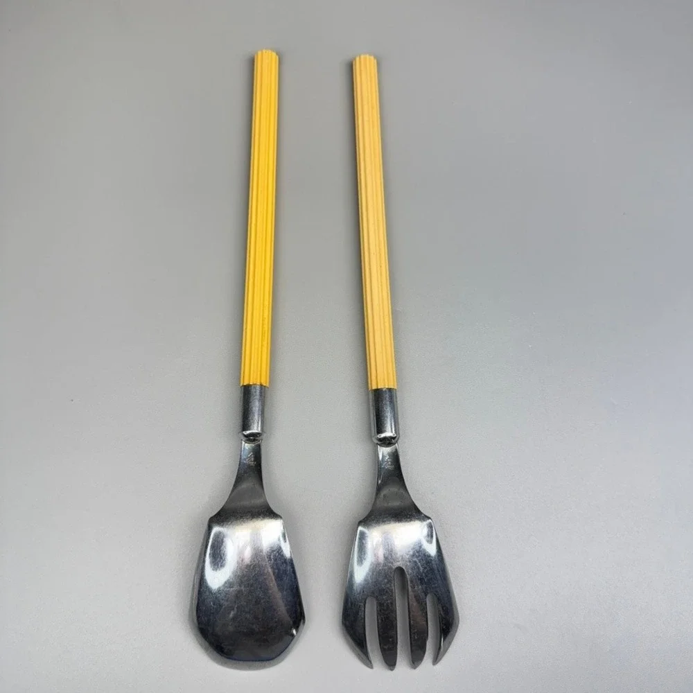 Vintage Chase USA Bakelite Salad Servers Art Deco Silver Tone Signed Tested